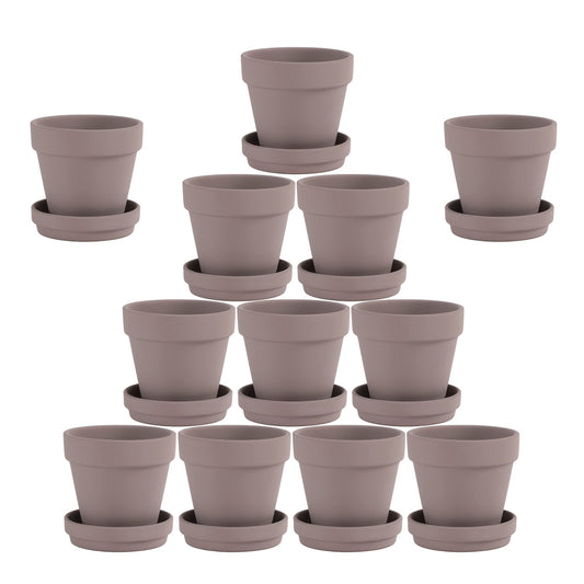 Yishang 12-Pack Grey Terra Cotta Pots with Saucer, 3-Inch, Great for Indoor Plants, Crafts, Wedding Favors