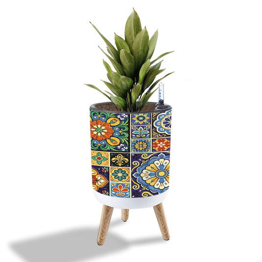 GDYAONCA Plants Flower Pot Mexican ceramic talavera tiles big collection retro seamless for Plant Pots with Stand Indoor Outdoor Plant Stands for Planting Corner Living Room Balcony Garden Patio