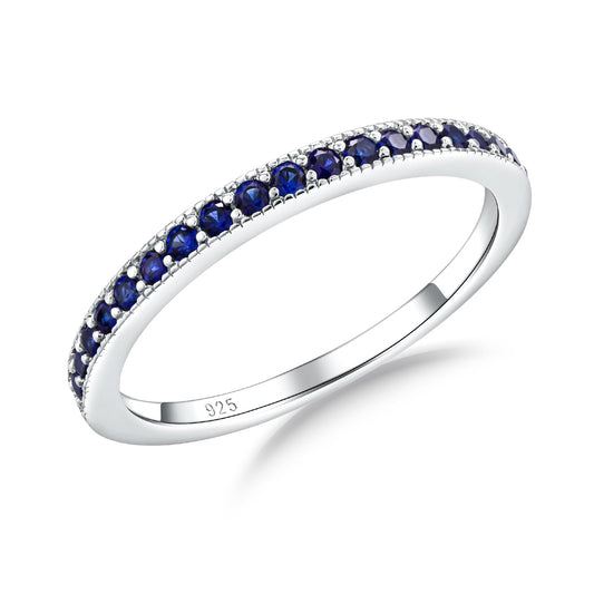 AGRULE Sapphire Eternity Band Stackable Wedding Rings for Men Women Sterling Silver Polished Finish September Birthstone Rings Saphire Ring Size 8