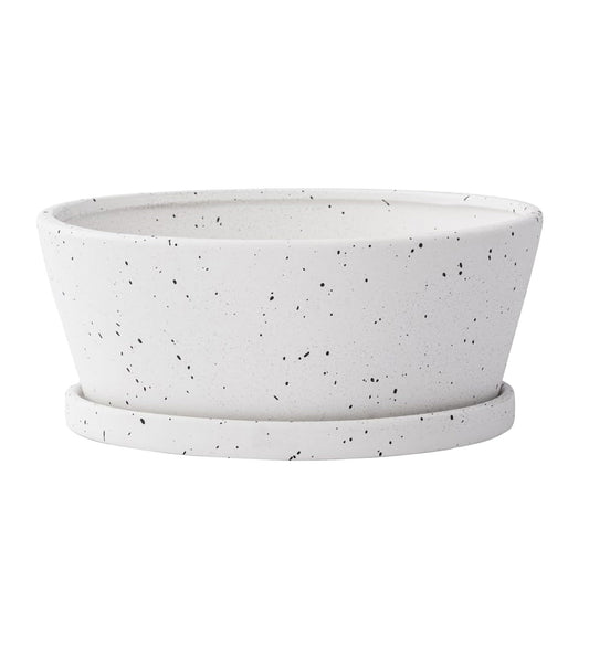 Napco Imports Decorative Home or Garden 3.75 x 8 Inch Indoor or Outdoor Dishgarden Flower Pot Planter with Saucer Black and White Speckled