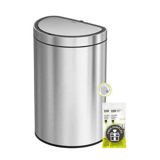 EKO Mirage Semi-Round Motion Sensor Trash Can, 47 Liter / 12.4 Gallon Automatic Large Kitchen Trash Can with Deodorizer Compartment, Removable Lid and Bucket, Matte Stainless Steel