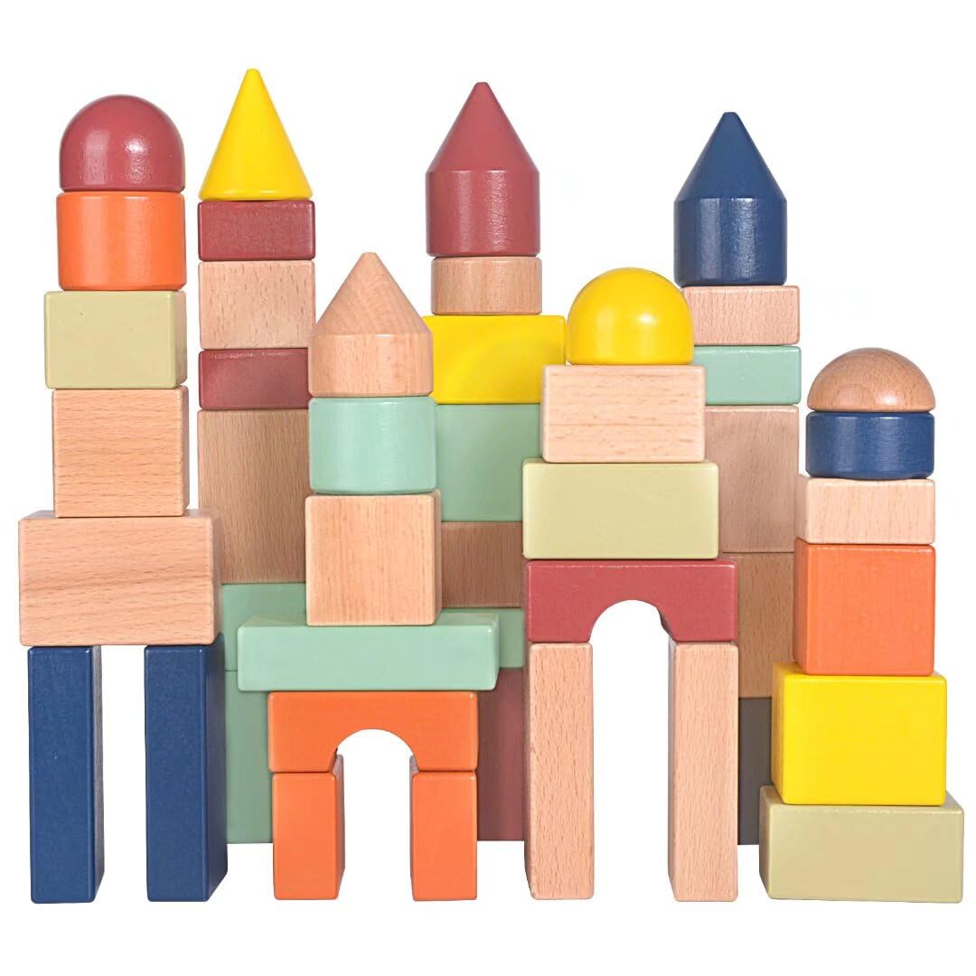 Large Wooden Building Blocks Set - Educational Preschool Learning Toys with Carrying Bag, Toddler Blocks Toys for 3+ Year Old Boy and Girl Gifts