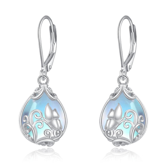 POPLYKE Moonstone Butterfly Teardrop Drop Dangle Earrings Sterling Silver Leverback Earrings Moonstone Jewelry Gifts for Women