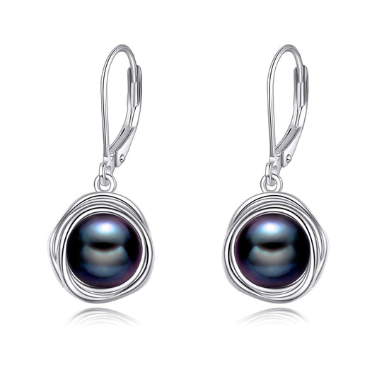POPLYKE Freshwater Black Pearl Earrings for Women - 925 Sterling Silver Leverback Dangle Earrings - Black Pearl Jewelry Gifts