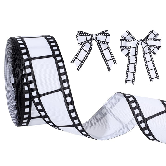 PH PandaHall 20 Yards Filmstrip Ribbons 1.5inch Black and White Film Border Roll Film Pattern Ribbon Movie Themed Decorating Material for Movie Night Theater Theme Party Gift Wrapping Table Decor