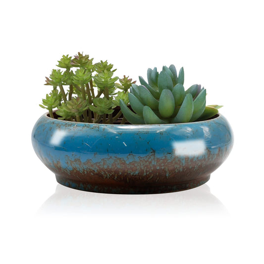 CADUFUELLY 7.3inch * 2.3inch, kiln Transformation Process, Round Ceramic Flower Pot with Drain Hole, Potted Landscape Flower Pot, Garden Decoration Cactus Bracket Flower Container (Blue)