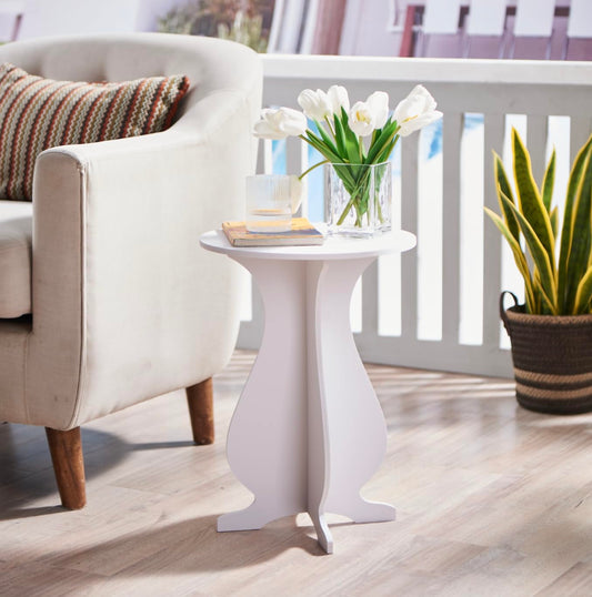KB Designs - Side End Table Plant Stand for Living Room, Bedroom, White