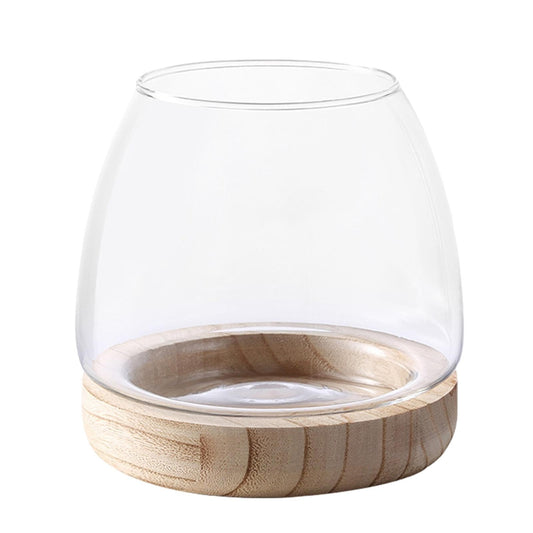 Hydroponic Plant Vase - durablee Transparent Glass Fish Bowl with Wooden Stand, Wide Mouth Terrarium Vase | Comfortable Hydroponic Plant Terrarium, Clear Hydroponic Planter for Home Decoration