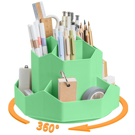 Pencil Pen Holder for Desk,9 Slots 360 Degree Rotating Desk Organizers,Desktop Storage Stationery Supplies Organizer, Cute Pencil Cup Pot For Office, School, Home(Green)