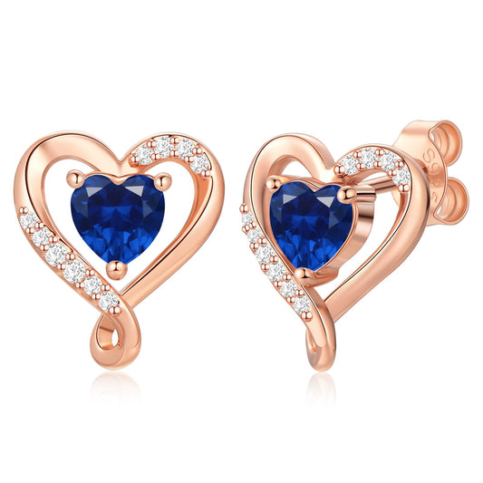 Zifeel Earrings for Women, Rose Gold Birthstone Heart Studs Earring for Girlfriend Wife, Anniversary Birthday Christmas Valentines Mothers Day Gifts Jewelry for Women Wife Her Mom