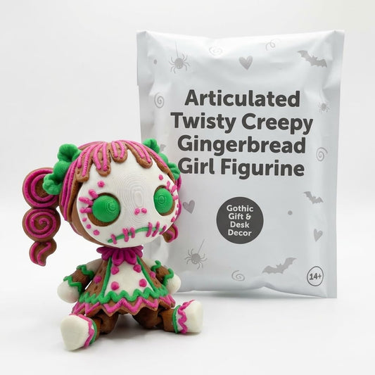 Articulated Twisty Creepy Gingerbread Girl Figurine – Spooky Charming Candycore Aesthetic Holiday Shelf Decor - 3D Printed in Canada