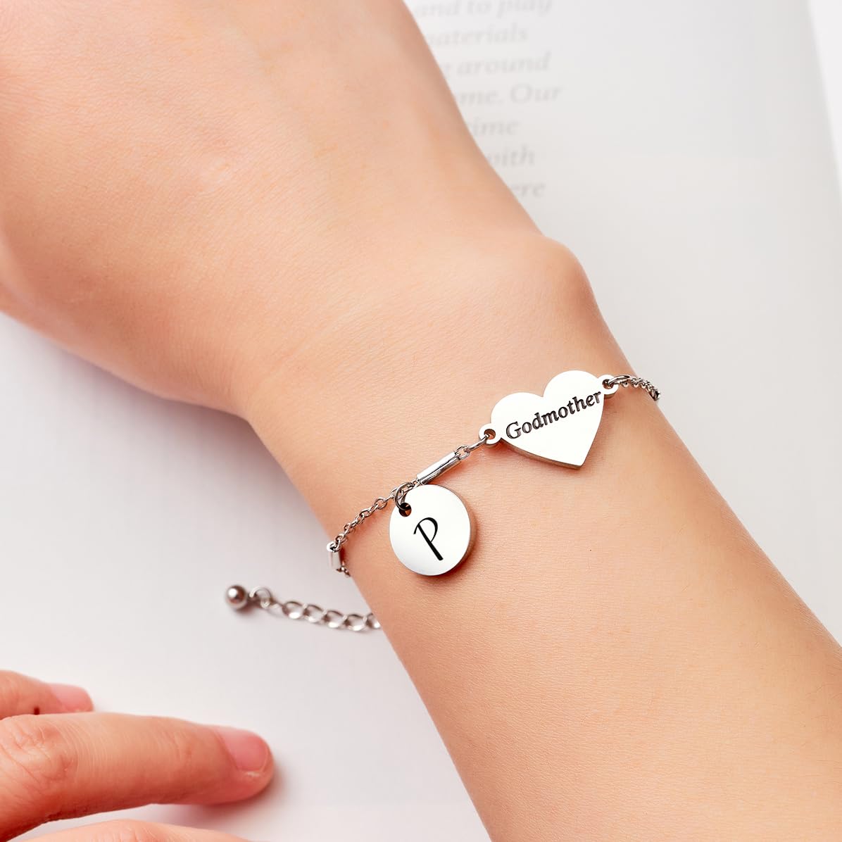 CHENVA Godmother Gifts Initial Bracelet Bangle for Women Gift for Godmother from Goddaughter (Godmother Bracelet P)