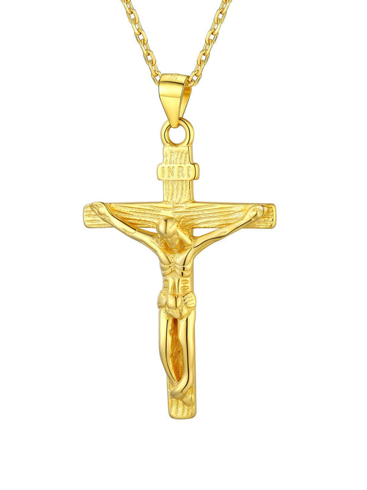U7 Sterling Silver Crucifix Cross Necklace 18K Gold Plated Crucifix Necklace Cross Pendant for Women Men