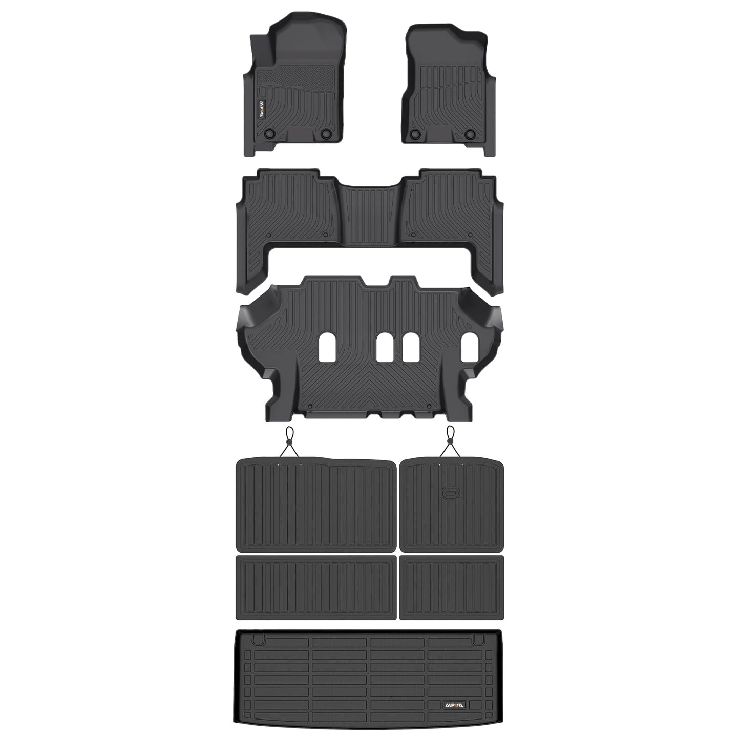AIPOIL® Floor Floor Mats & Cargo Liner & Seatback Cargo Set for 2019-2024 Nissan Armada & Infiniti QX80 (8 Seats, Not Fit 7 Seats) All Weather TPE Car Full Set Floor Liners Custom Accessories - Black