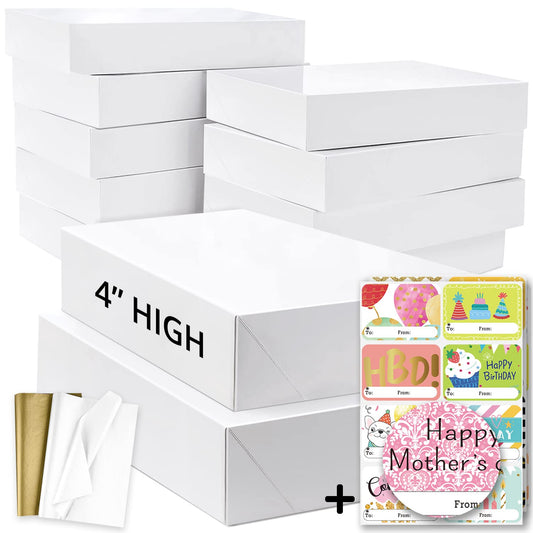 12 White Extra Large Gift Wrap Boxes Bulk with Lids, 12 Tissue paper and 80 Count Foil Christmas Tag Stickers for Wrapping Oversized Clothes (Robes, Sweater, Coat, Shirts) and Xmas Holiday Present