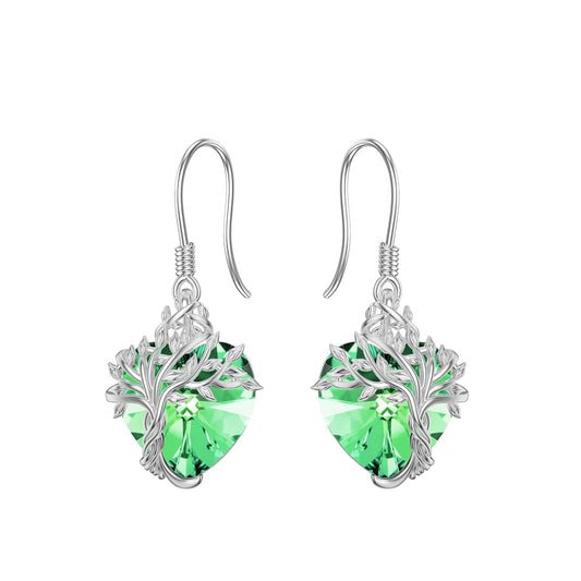 TOUPOP Heart Peridot Earrings Sterling Silver Tree of Life Earrings August Birthstone Jewelry Birthday Mothers Day Gifts for Women Mom Her
