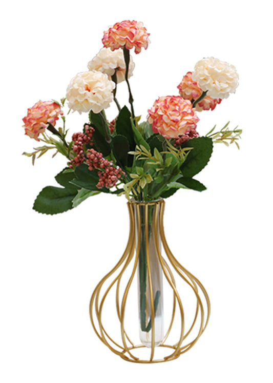 Table Flower Vases,Gold Geometric Metal Frame Clear Glass Tube Bud Vase Hydroponic Plants,Bulb-Shaped Design,Gold Vase Decorative for Fridge,Window,Home,Party(gold 10)