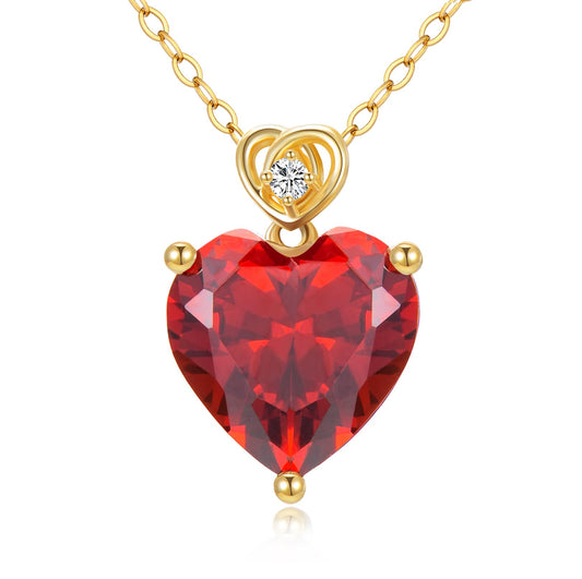 NFYBD 14k Gold Love Heart Garnet Birthstone Pendant Necklace for Women 3 Carat Heart-cut Created Gemstone Anniversary Birthday Mother's Day Necklaces for Her 16+1+1 inch-Jan