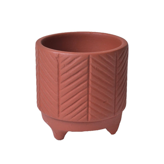 FINE Living 4 Inch Terracotta Pot with Chevron Pattern, Boho Ceramic Planter Clay Pots for Indoor Plants, Succulent Planter with Drainage Hole and Mesh Net for Gifts, Garden & Home Decor