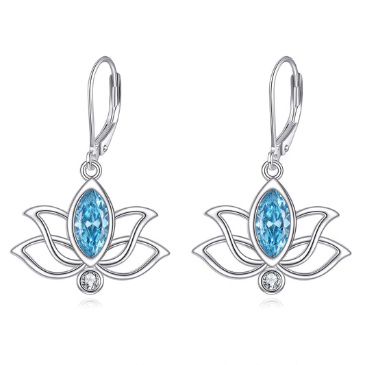 YFN Lotus Flower Earrings Sterling Silver Birthstone Lotus Leverback Dangle Drop Earrings Jewelry Gifts for Women (L. Dec)