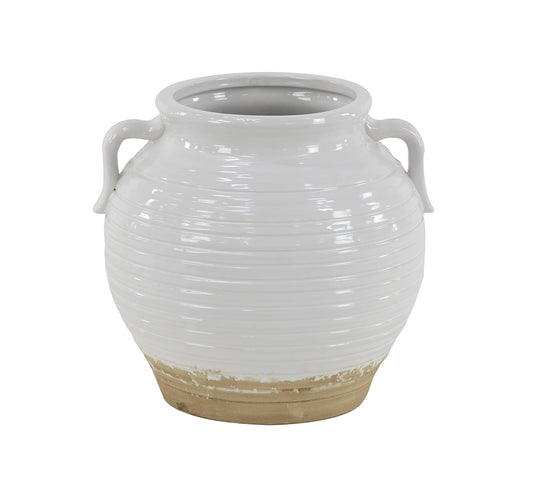 Deco 79 Ceramic Indoor/Outdoor Small Planter Pot with Handles, 9" x 8" x 10", White
