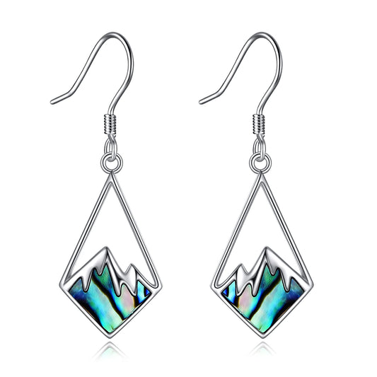 AOBOCO Silver Mountain Earrings - Sterling Silver Faith Dangle Earrings for Women - Christian Jewelry - Mothers Day & Birthday Gifts for Mom (Abalone Mountain Hooks)