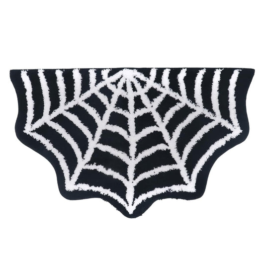 WITTIZA Spider Web Bath Mat - Black & White Gothic Bathroom Rug, Non-Slip Quick Dry Microfiber, Soft Plush for Halloween Decor & Goth Home, Machine Washable, 32" x 20"