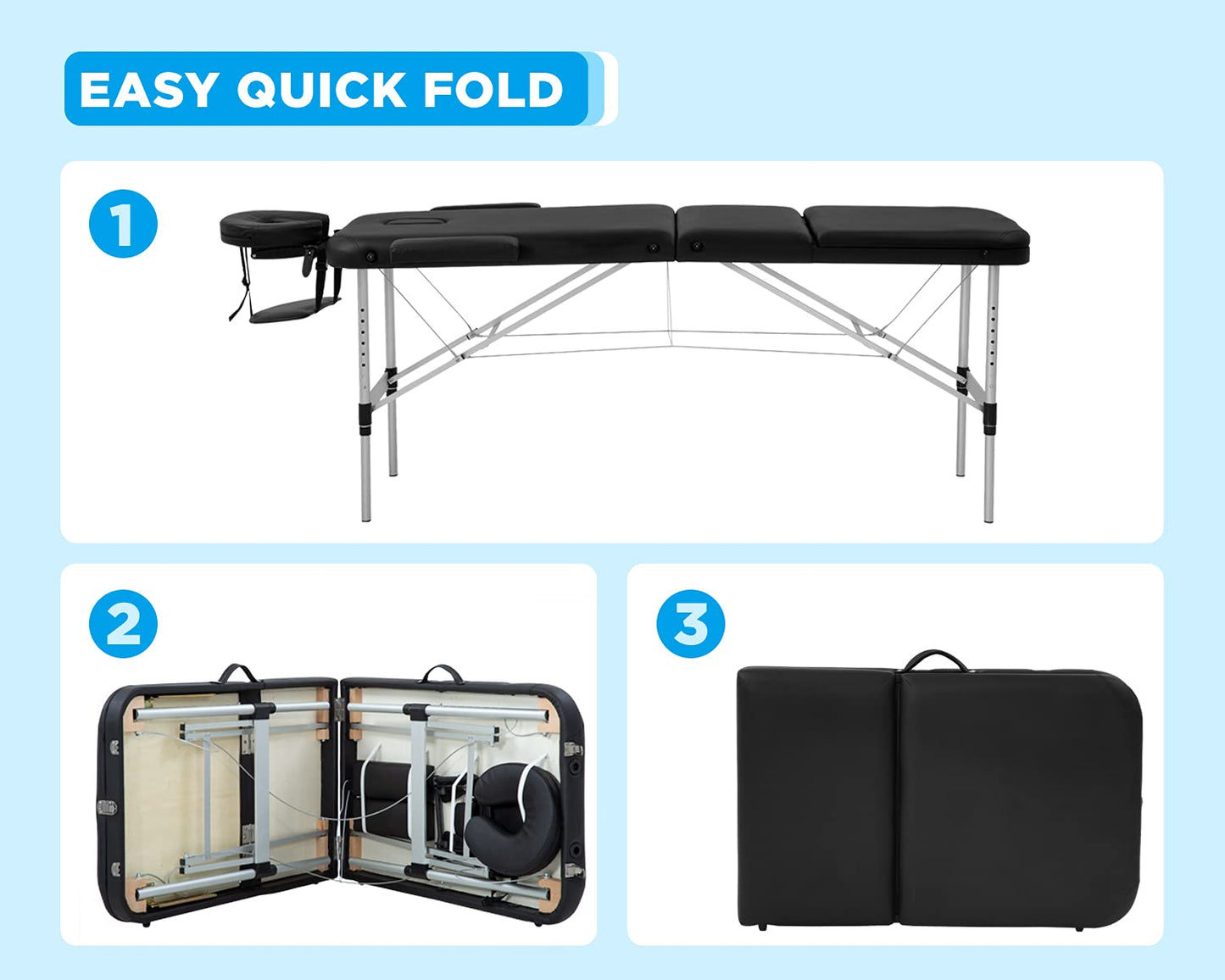 BestMassage Aluminium Massage Bed Portable Massage Table 24 inch Wide Lash Bed Height Adjustable 3 Folding Spa Table with Non-Woven Bag for Spa Footmassage Facial CareSpa Tattoo