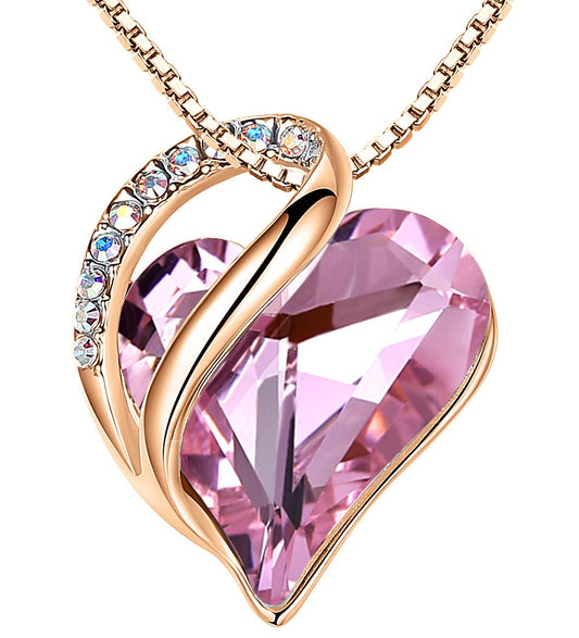 Leafael Gifts for Women Rose Gold Plated Necklaces: Heart Quartz Pink Crystal, October Birthstone, Hypoallergenic Chain (18"+2"), Birthday Jewelry for Mom, Wife, and Girlfriend