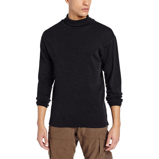 100% Merino Wool Mens Turtleneck - Midweight Long Sleeve Base Layer - Black - X-Small