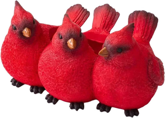 Odulut Cardinal Bird Succulent Flower Pot,Resin Red Birds Plant Pot,Three Little Birds Decorative Planter for Indoor/Outdoor Tabletop Home Garden Plant Decor