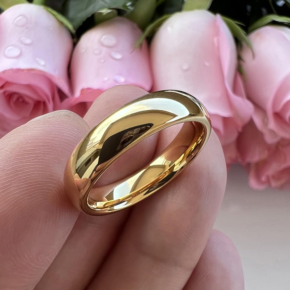 TUTISS 5mm Gold Tungsten Rings for Men Women Engagement Wedding Bands Domed Polished Comfort Fit Size 13