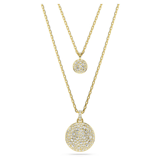 Swarovski Sublima Layered Pendant Necklace, Meteor Motif with Snow Pavé of Clear Round-Cut Crystals in a Gold-Tone Finished Setting, Part of the Sublima Collection