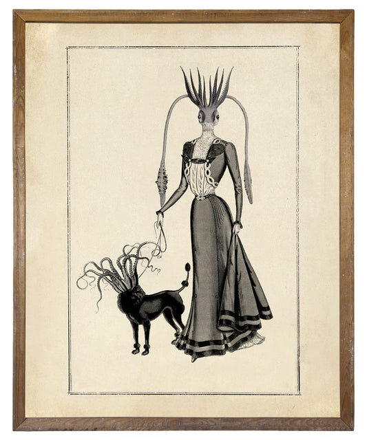 Vintage Gothic Victorian Tentacles Decor - Goth Octopus Posters - Quirky Bizarre Octopus Dog Wall Art - Psychic Freak Poster - Funny Oddities and Curiositie - Scary Creepy Strange Sign for Bathroom