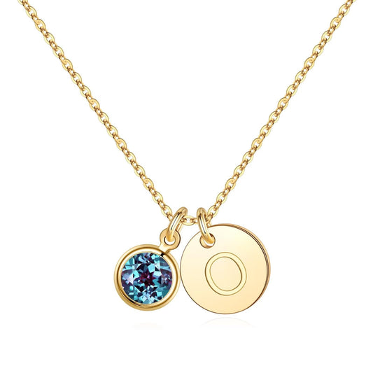 Hidepoo Mom Birthday Gifts for Female - Initial Alexandrite Birthstone Necklaces for Women, Mothers Day Personalized Gift for Woman Wife Grandma, Disc Initial O Necklace, June Birthstone Jewelry