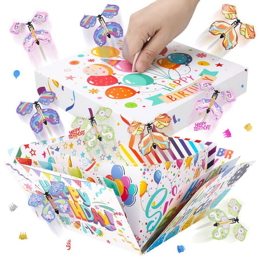 XLSXEXCL Birthday Explosion Gift Box, Flying Butterfly Surprise Gift Box, Surprise Butterfly Explosion Box, DIY Exploding Gifts Box for Birthdays, Wedding, Mother's Day, Anniversaries, 7.9x7.9x5.1in