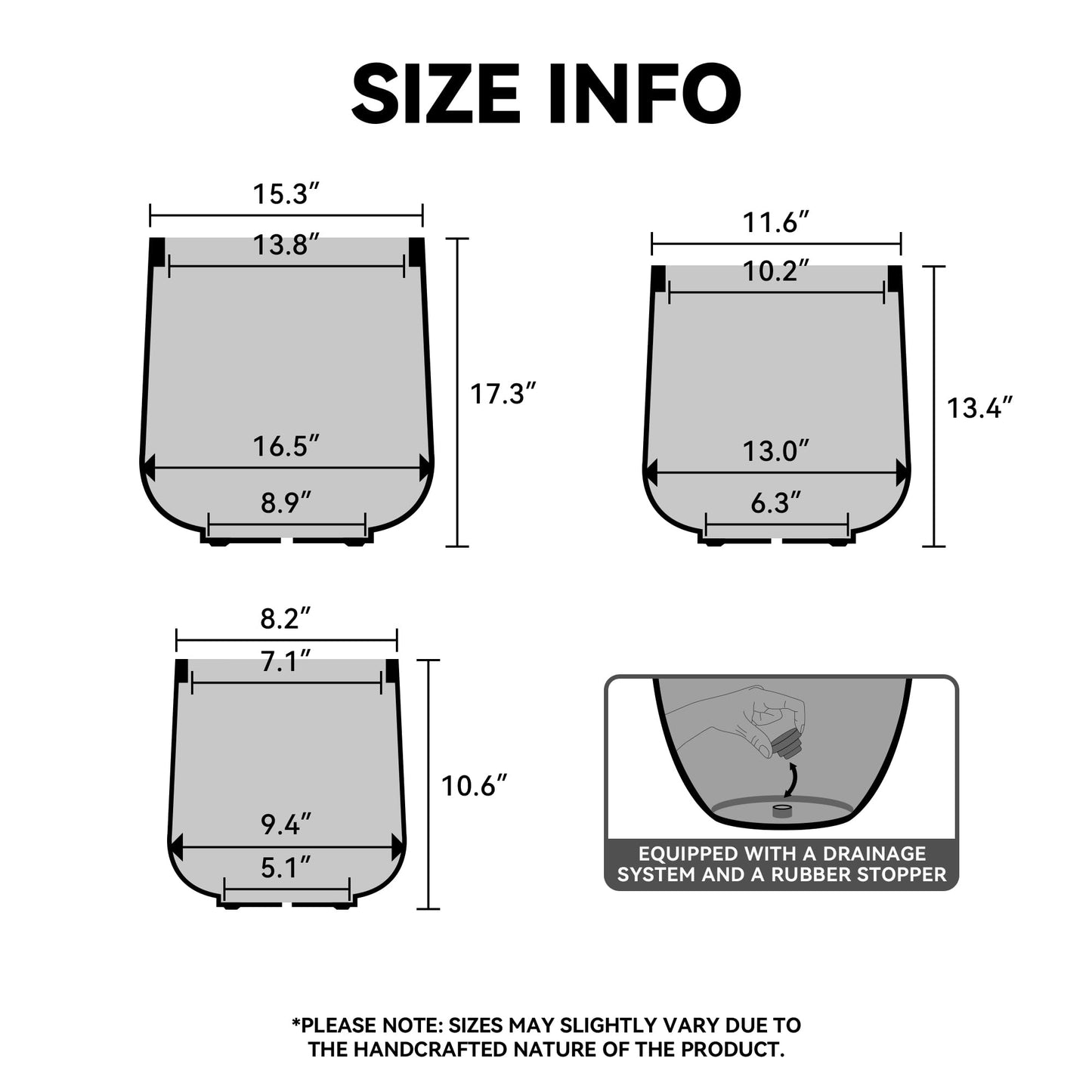 Kante 15.3" Dia Round Concrete Planter, Outdoor Indoor Large Plant Pots Containers with Drainage Hole and Rubber Plug for Home Garden Patio, Light Gray