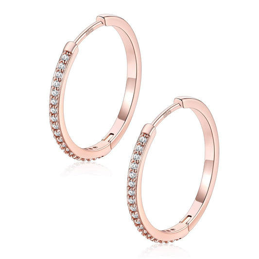 FaithHeart Cubic Zirconia Hoop Earrings for Women, Rose Gold Hypoallergenic Huggie Hoop Earrings, Small Cartilage Earrings for Women 20mm, Send Gift Box