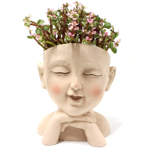 Yesness Face Planter Pots, Human Head Planters Cute Girl Flower Pot, Female Bust Statue Vase, Resin Garden Hollow Heads with Hole for Outdoor Indoor Plants,with Drainage Hole
