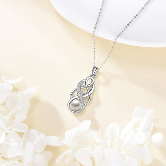 YFN Pearl Celtic Necklace S925 Sterling Silver for Women, Anniversary Irish Celtic Knot Jewelry Present for Women, Birthday Gifts (7mm Pearl Celtic Necklace)