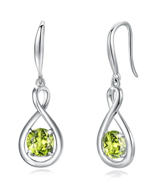 FANCIME Peridot Dangle Drop Earrings 925 Sterling Silver Dainty Infinity Green Gemstone August Birthstone Earring Fine Jewelry Birthday Mothers Day Gifts for Mom Her Women
