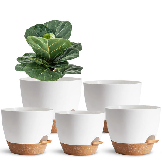SE SUN-E Indoor Plant Pots for Lazy People, 5Pack White Plastic Self Watering Planter Pots for Houseplants,Succulent, African Violets,Snake Plants, Flowers and Cactus(7/6.5/6/5.5/5 Inch)