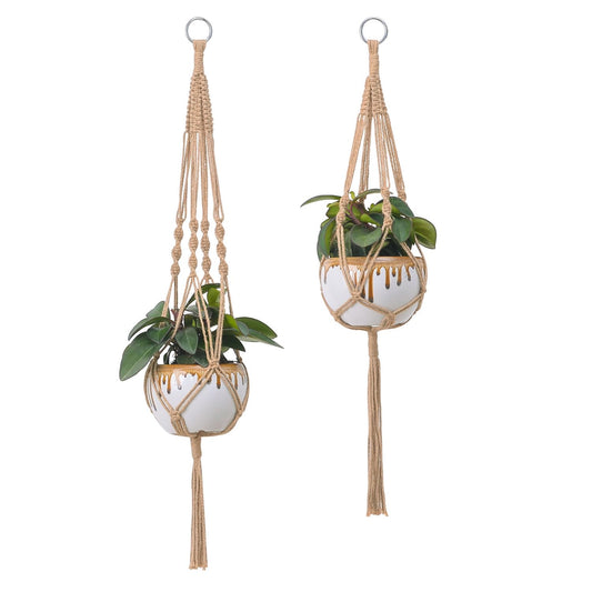 Shmziy 2PCS Macrame Plant Hanger Indoor Outdoor, Decorative Boho Plant Holders for 5 to 10 Inch Plant Pots Woven Hemp Rope Hanging Basket for Indoor Outdoor Balcony Ceiling
