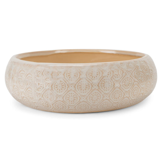 Napco Diamond and Circular Embossed Antique White 8.75 Inch Ceramic Flower Pot Planter