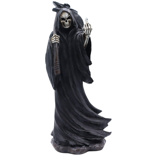 Candy Creations On Cloud 9 Grim Reaper Holding Up Middle Finger Statue, Death Halloween Gothic Figurine, Horror Home Decor