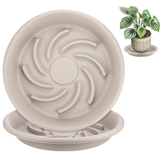 M METERXITY 2-Pack Plant Saucers, 9.4 Inch ID Anti-Rot Root Resin Flower Pot Plant Saucers for Indoor/Outdoor, Flowerpot Drip Tray [11.8 Inch OD, Gray White]