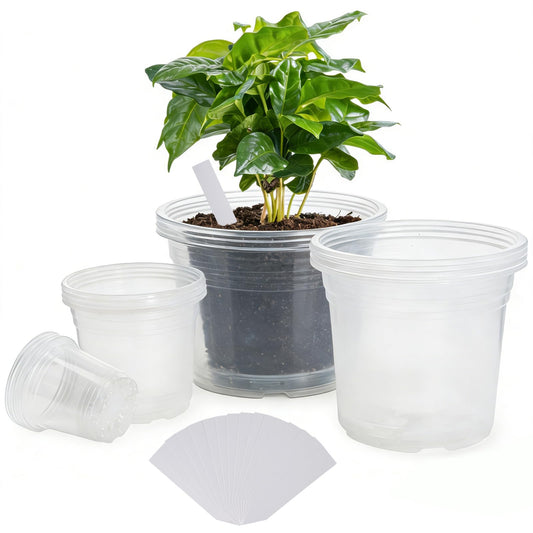 FDKYOEK 16 Pack 4/6/8/10 Inch Clear Nursery Pots with Drainage, Clear Plant Pots with Drainage Hole & Plant Tags, Transparent Plastic Pots for Plants Flowers Succulents Vegetables