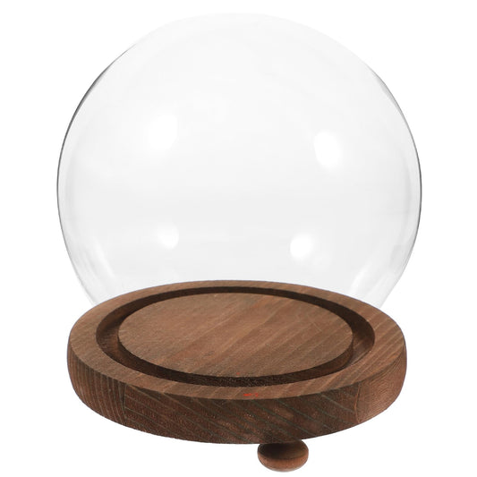 HOMSFOU Glass Display Dome with Wood Base 5.3 Inch Clear Glass Cloche Terrarium Globe for Miniature Plants Preserved Flowers and Home D Cor