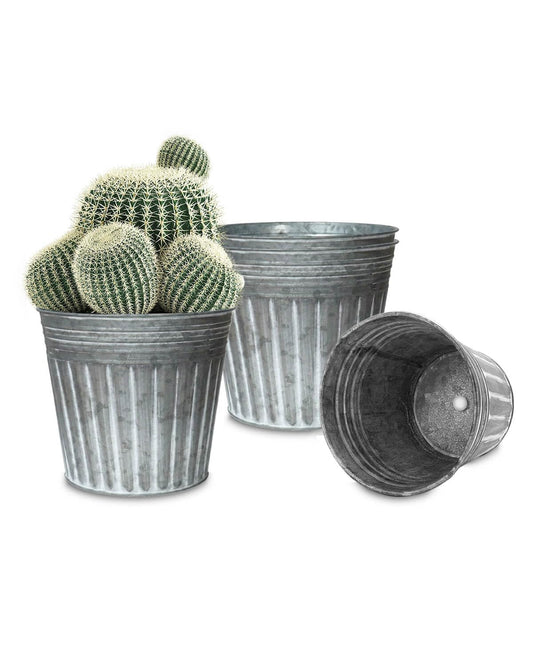 vensovo 8 Inches Silver Metal Rustic Plant Pots - 4 Pcs Large Galvanized Planters with Drain Hole and Rubber Plug, Rustproof Tin Bucket Flowerpot for Indoor Plants Farmhouse Vintage Style for Decor