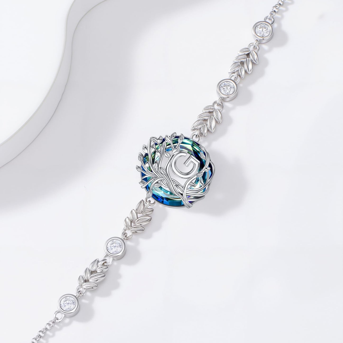 TOUPOP Tree of Life Initial Bracelet Sterling Silver Initials G Letter Link Bracelets Blue Circle Crystal Family Tree Birthday Mothers Day Jewelry Gifts for Women Mom Wife